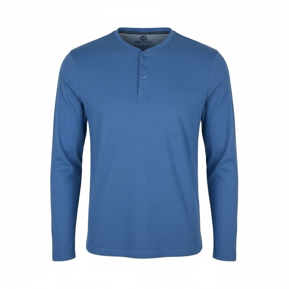 Weatherproof Men's XL Henley‎ Shirt Blue Long Sleeve Cotton Poly Soft Stretch